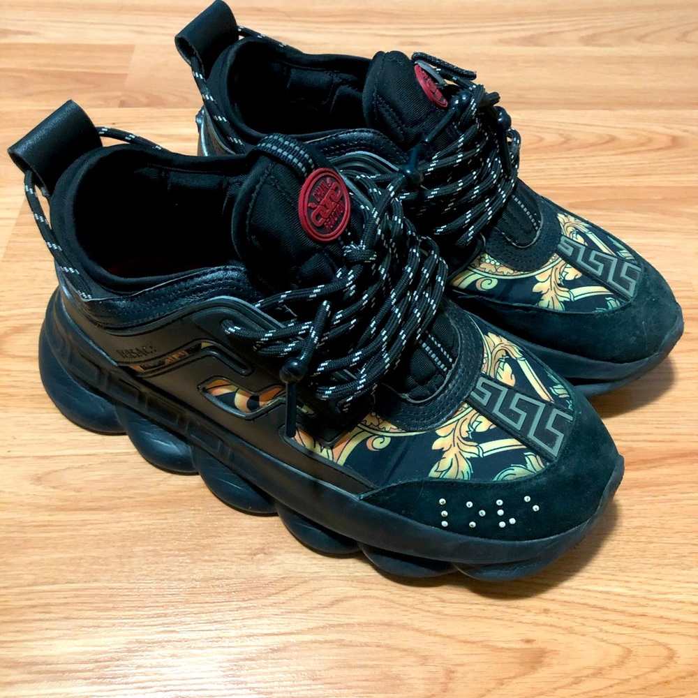 Versace Chain Reactions- Black, Gold And White Size 10